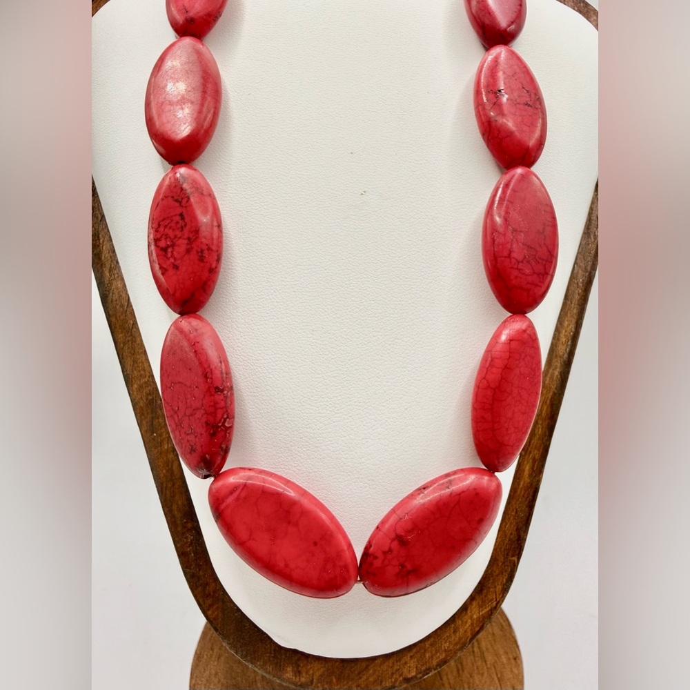 Red Stone Chunky Statement Necklace - image 2